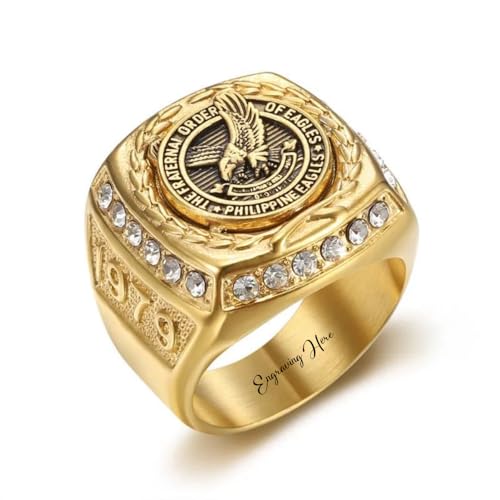 Solid 10K 14K 18K Gold Gemstone Men Rings, Eagle Men
