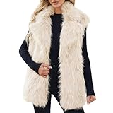 Generisch Chaleco largo de piel sintética elegante sin mangas chaleco de invierno para exteriores, chaleco largo de felpa de pelo sintético grueso chaleco de peluche cálido abrigo esponjoso cárdigan