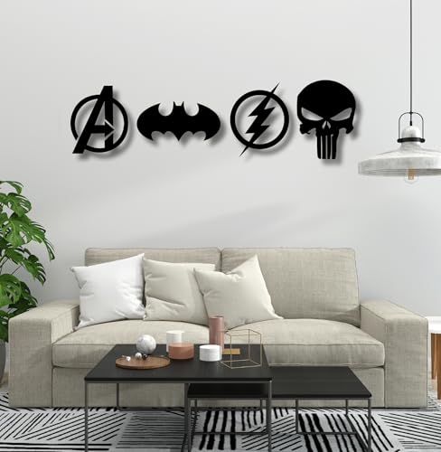 Image of TWIGGY Superhero 6mm MDF Wooden Wall Decor Set for Home, Office, or Gaming Room, Gift, Anime (pack of 4 | The Batman,Punisher,Avengers,Flash)