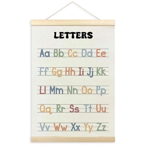 TLESKE Boho Classroom Alphabet ABC Chart Poster Hanger Frame, Homeschool Hanging Wall Art Decor for Toddler Kids Room Nursery Playroom, Preschool Prek Learning Educational Poster Print Banner, 12x16