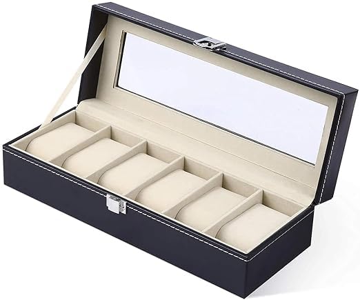 Watch Box Organizer -6 Slot Watch Storage Holder and Display Collection Box with Transparent Glass-Watch Case Organiser for Men and Women-Travel Friendly Box for Gifts PACK OF 1 (B0D4VT9DQ4) Amazon Price History, Amazon Price Tracker