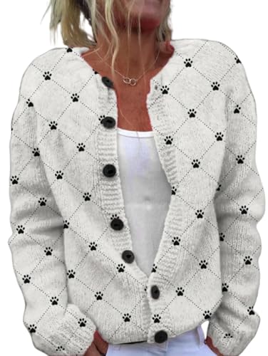Image of Women's Funny Fall Winter Animal Floral Christmas Tree Long Sleeve Button Knit Cardigan Sweater