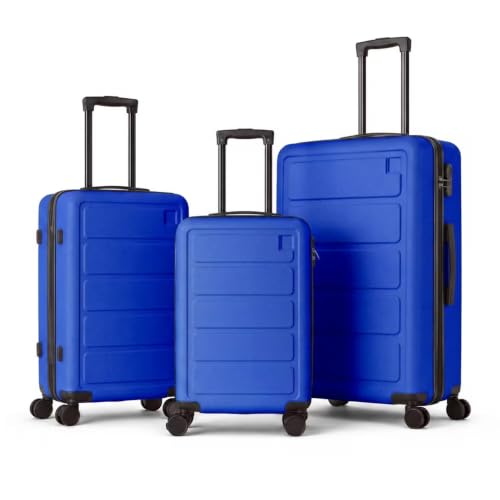 ALYIAMXL 3-Piece ABS Hardshell Luggage Set, Lightweight Durable Suitcases with 4 Silent Spinner Wheels & Combination Lock, 20"/24"/28", Royal Blue