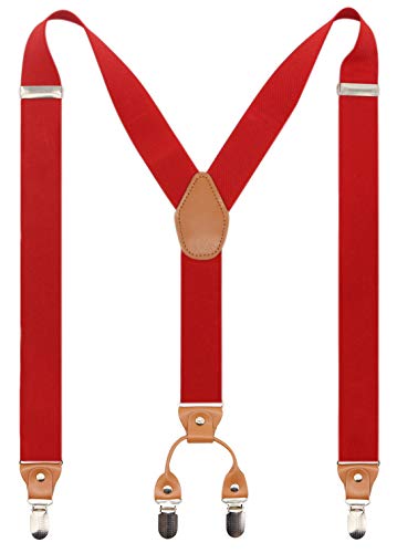 Timiot Men’s Y-Back 4 Metal Clip Elastic Wide Suspenders Perfect For Both Casual&Formal (Red) #TOP4