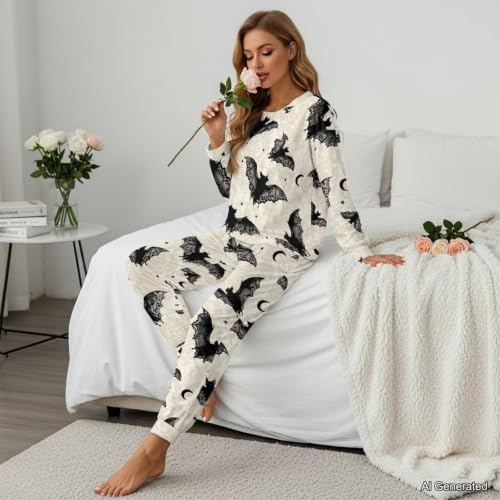 Image of Womens Lounge Set Long Sleeve Soft Pajama Sets | Casual 2 Piece Pj Outfit, Crewneck Sleepwear with Pockets, Adjustable Drawstring, Soft Comfy Fall Pajamas, Plus Size