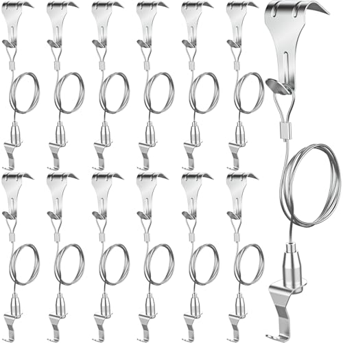 16 Pack Picture Rail Hooks and Wire Picture Rail Hanging System with Hooks Adjustable Wire Hooks Kit with 3ft (1 m) Length Cable with Loop