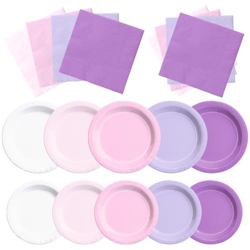 Image of CMUSKO Pink and Purple Decorations-150Pcs Light Purple Pink Plates and Napkins Serves 50,Lavender Tableware Birthday,Birthday,Wedding