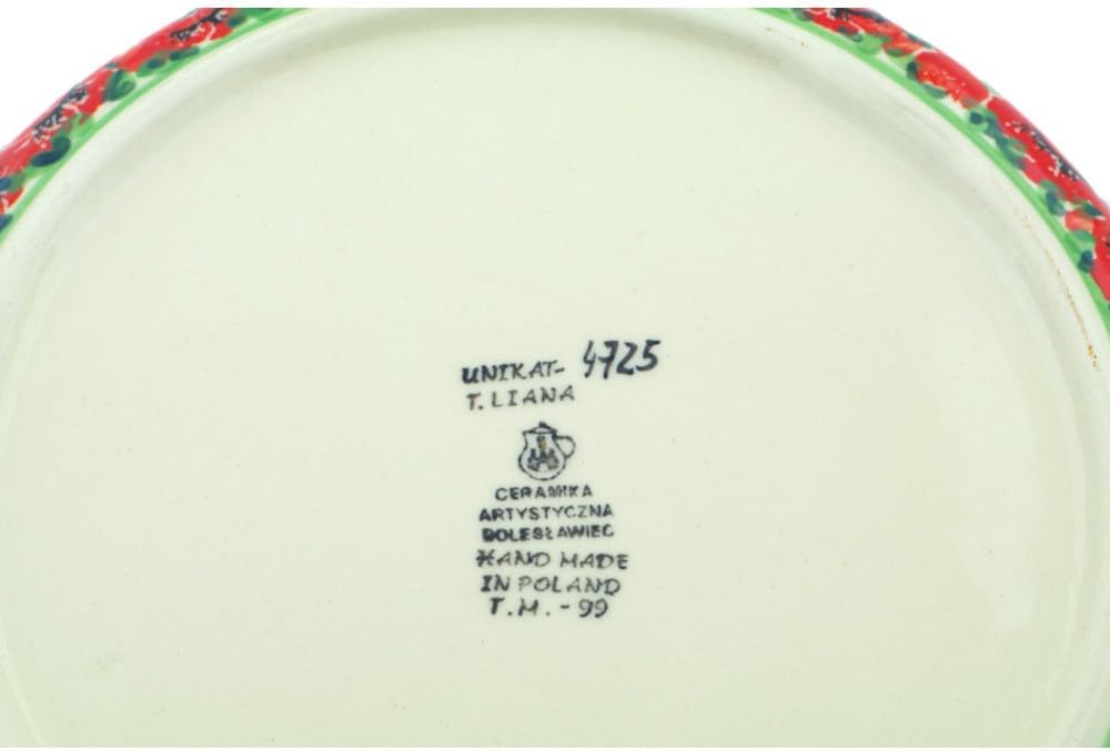 Authentic Polish Pottery Fluted Pie Dish Signature UNIKAT in Sweet Red Petals Design Handmade in Bolesławiec Poland by Ceramika Artystyczna + Certificate of Authenticity, Large