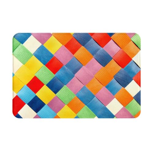 カラフルなチェック柄のプリント アニメ長方形玄関絨毯 四季通用洗える防ダニカーペット 40x60cm