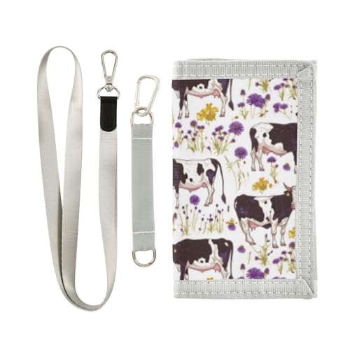Wusikd Black White Cow Kids Wallet for Boys Girls Print Daisies Toddler Trifold Wallet Novelty Wallet for Teens Women Men