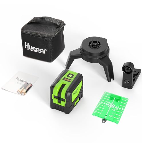 Image of Huepar 3-Point Laser Leveler Tool, Green Plumb Spots, 197Ft Range, Battery Included - 9300G