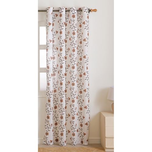 Image of HOMEMONDE Cotton Window 5 Feet Curtains 1 Piece - Floral Printed Sheer Light Filtering Curtain with Eyelets - (60 Inches, Velora Vines)