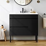 YITAHOME 36 Inch Bathroom Vanity with Sink, Bathroom Cabinet Vanity for Media Space, Freestanding Storage Bathroom Vanity with 1 Soft Closing Cabinet & 2 Drawers, Black