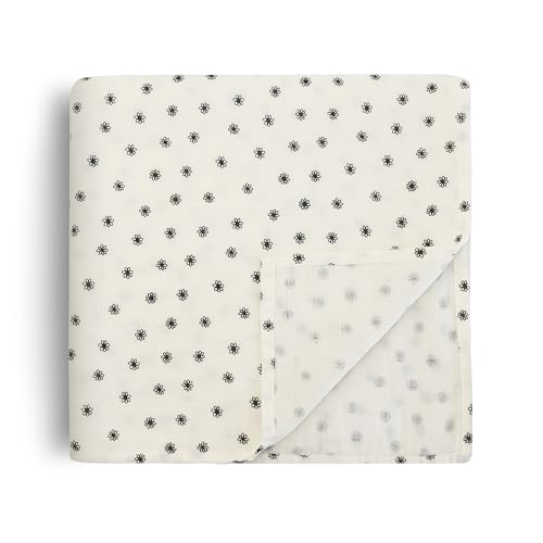 Image of mushie Muslin Baby Swaddle Blanket | 100% Organic Cotton (Black Daisy)