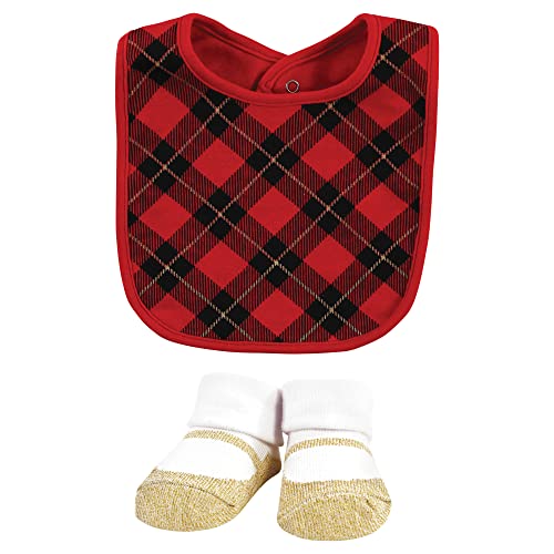 Image of Hudson Baby Unisex Baby Cotton Bib and Sock Set, Fancy Rudolph, One Size