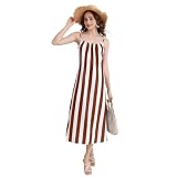 Picture of KAILAND Womens Summer Maxi Dresses 2025 Boho Striped Spaghetti Strap Sundress Casual Beach Vacation Long Dress with Pockets (Brown White, M)