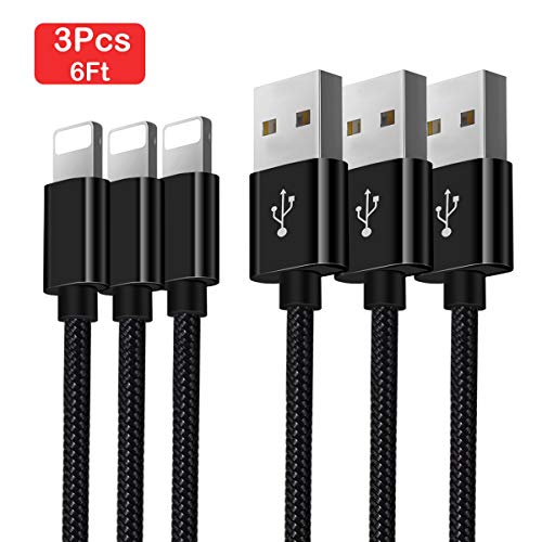 OTISA 3 * 2M Phone Cable de carga USB Cable para Phone X/XR/Max/8/8Plus/7/7Plus/6 Plus/6/5/5S/6s,Pad Mini/Air,Pod 5/7 (Negro)