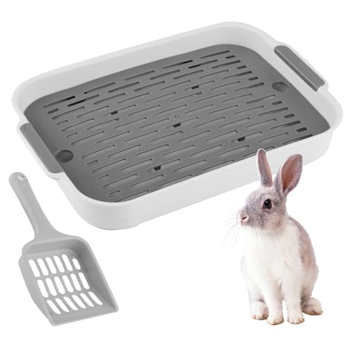 Kaninchen Toilette mit Schaufel, Hasentoilette Klein Katzentoilette Kunststoff Gitterrost Kaninchen Klo Hamster Toilette Meerschweinchen Toilette Rabbit Litter Box
