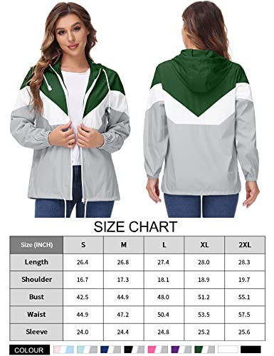 Avoogue Rain Jackets For Women Packable Lightweight Short Colorful Raincoats With Hood Outdoor Recreation Windproof Jacket Dark Green/Grey Xl #TOP4