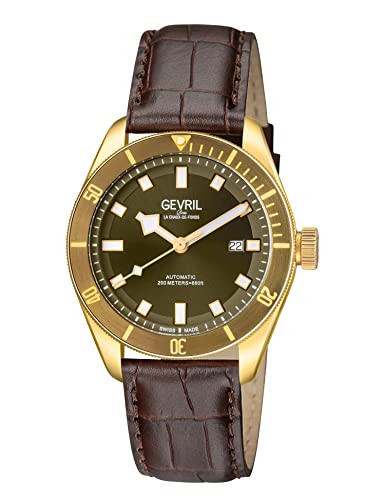 Gevril 48605-5 Men's Yorkville Swiss Automatic Watch, Genuine Leather Italian Green Strap with Tang Buckle