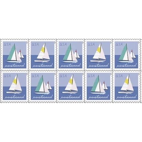 Sailboats Postcard Stamps (1/2 Sheet (10 Stamps))