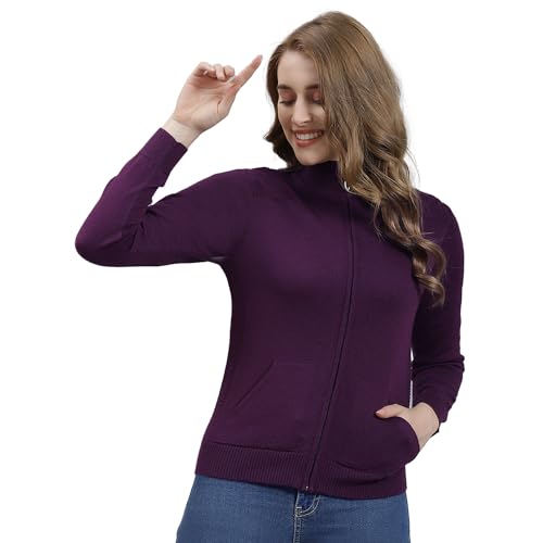 Image of Monte Carlo Women Regular Fit Full Sleeve Solid T Neck Winter Cardigan (Pack of 1)