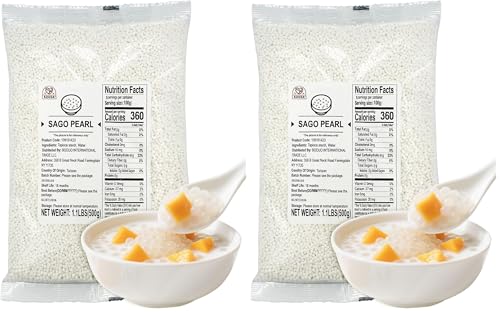 52USA Sago Pearls, Small Tapioca Pearls 1.1 lbs (500g) – White Sago for Desserts and Bubble Milk Tea, All-Natural, Vegan, Non-GMO, Gluten-Free (Pack of 2)