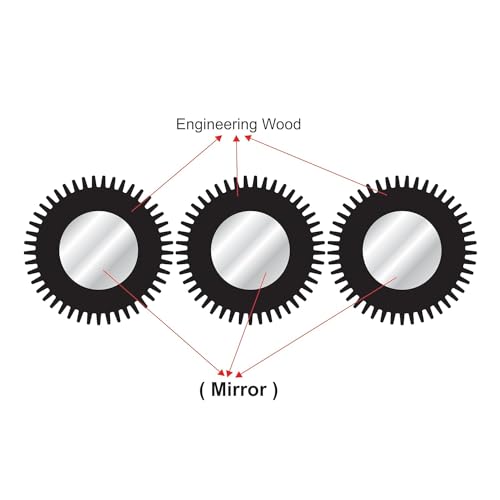 Image of Creative Arts n Frames 11 inch Set of 3 Round Wall Decor Hand Crafted Wooden HD Wall Mirror Panel for Living Room Bedroom Lobby Modern Wall Decor Home Decor Items (Chakra1 Black)