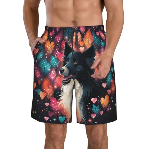 Men's Swim Trunks Black Dog Quick Dry Board Shorts Mens Bathing Suit Beach Swimwear with Pockets