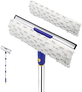 ITTAHO Swivel Window Squeegee Cleaner, 2 in 1 Window Cleaning Kit with Extension Poles, 150cm Telescopic Pole Window Cleaning Kit with Squeegee & Scrubber for Indoor/Outdoor High Window