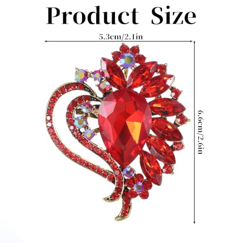 Image of Heart Brooch, Red Brooches for Women Vintage Valentines Pins Rhinestone Crystal Gift for Women Girls Party Wedding Dress Sweaters Suits Hat Bag Tie Brooches Accessories Decoration