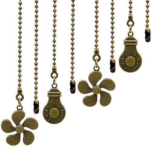 Image of DAYONE Ceiling Fan Pull Chain Kit, Bulb and Fan Pattern Pull Chain Extension Fan Pull Chain Pendant 4PCS 12 Inch Ceiling Fan Chain Extender with Ball Fan Chains Connector (Antique Bronze)