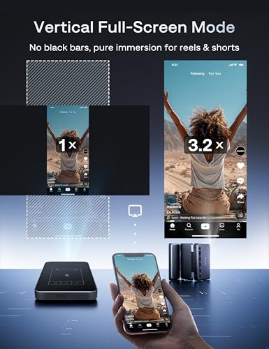 undefined Aurzen ZIP Tri-Fold DLP Ultra-Portable Mini Projector with Bluetooth 5.4, Screen Mirroring, 5000mAh Battery, Type-C Fast Charging, Zero-Lag Focus&Keystone, Pocket Pico Projector, Built-in Stand, Grey の商品画像 7