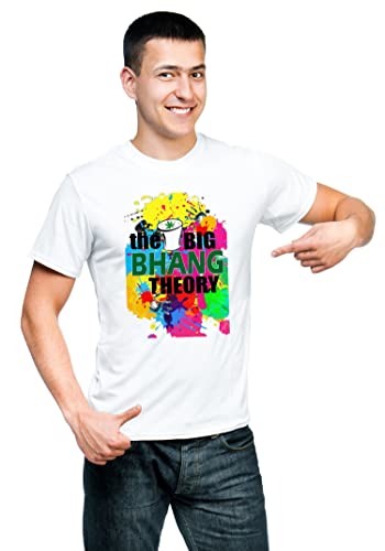 Image of Knitted Polycotton Fabric Regular Fit Men Boys Half Sleeve T-Shirt for Festival of Holi Style 23 White Size : Free