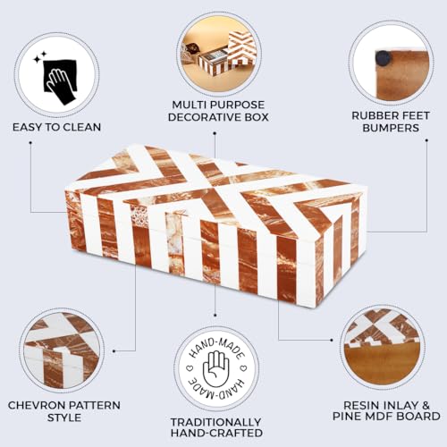 Image of Handicrafts Home Chevron Collection, Storage Organizer Decorative Box Multipurpose Gift - Chevron Brown 10x4.5x2.5 inch