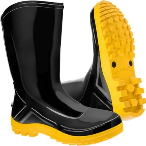 Bota Borracha Pvc Impermeável Preta Galocha Limpeza Açougue (Preto/Amarelo, BR, Adulto, Numérico, 46