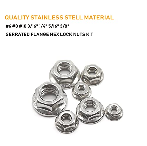 Binifimux 70Pcs Hexagon Serrated Flange Nuts Assortment Kit(7 Sizes), 304 Stainless Steel #6#8#10 thumb #1
