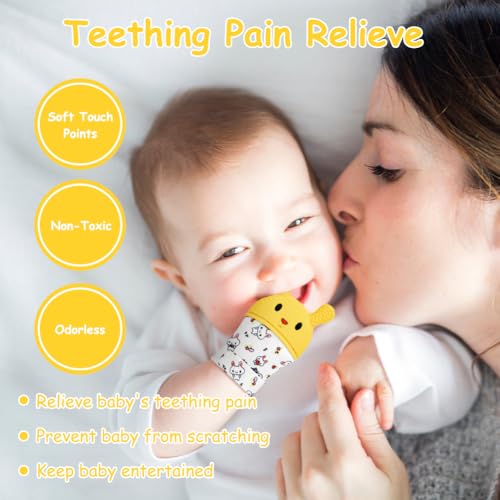 Image of 2Pack Silicone Teething Mitt, Rabbit Baby Teething Toy for 0-6 6-12 Months, Food Grade Silicone Infant Teething Mitten, BPA-Free Baby Chew Toys for Pain Relief, Sucking Needs