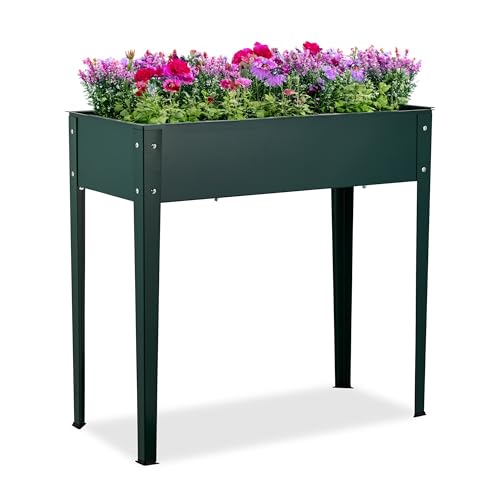 Relaxdays Hochbeet, Garten, Balkon & Terrasse, pulverbeschichteter Stahl, HxBxT: 80 x 85 x 40 cm, Pflanzenbeet, grün