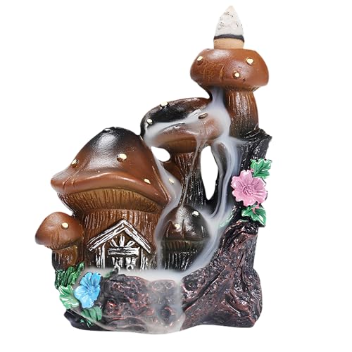 Incense Waterfall Burner Cute Plant Backflow Incense Burner Holder with 20 Backflow Incense Cones, Backflow Incense Burner Porcelain Pumpkin Half Handmade for Home and Office (Resin-Mushroom)
