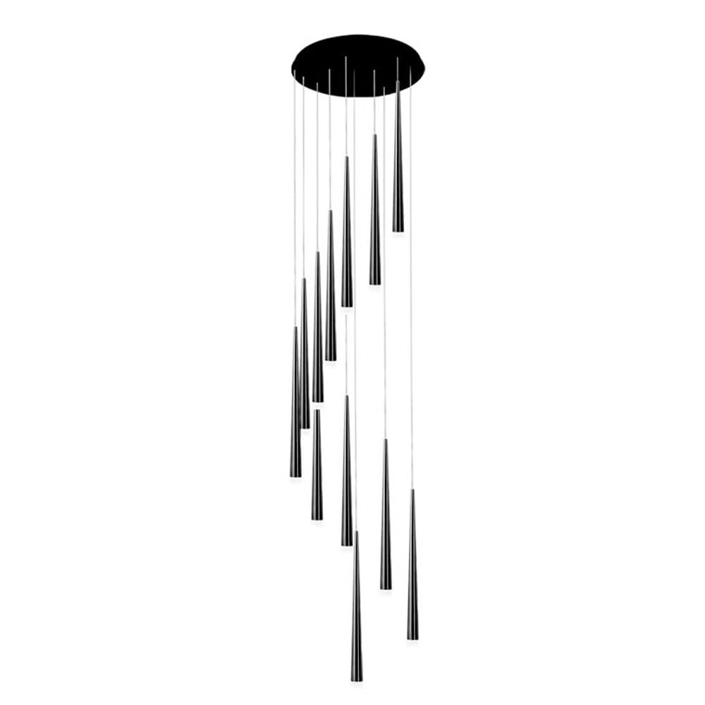 Lustre linéaire noir à 12 lumières avec suspension réglable pour grand escalier