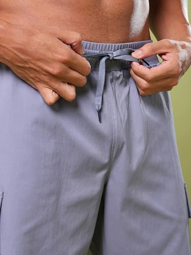 Image of TECHNOSPORT Men's Solid Slim Fit Sports Shorts TS Flexi Quick Dry Polyester Drawstring with Pockets UPF50+ for Gym Running Workout Anti Odour