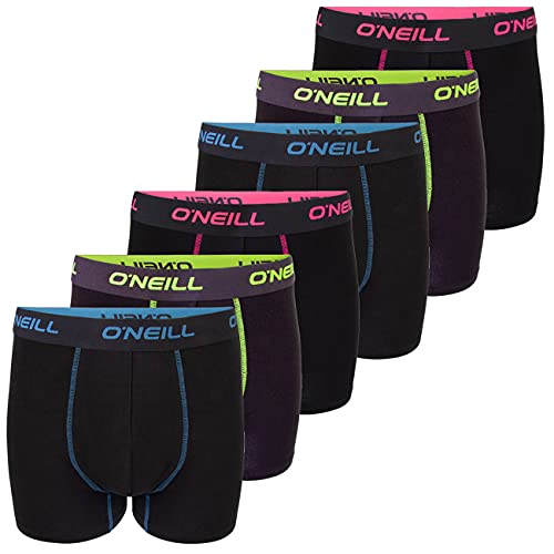 O'Neill Boxershorts Herren 6er Pack Baumwolle Uni Sport Boxer Männer Basic Trunk Unterwäsche, Größe:XXL, Vorteilspacks:6X Black Neon (7003)