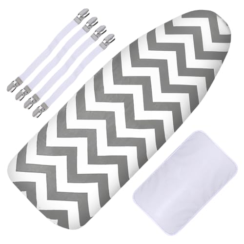 Lotvic Ironing Board Cover 150x50cm Large Iron Board Cover with 4 Elastic Bands and Ironing Cloth Scorch Resistant Ironing Board Covers with Thick Felt Padding for Protecting Ironing Boards (Stripe)