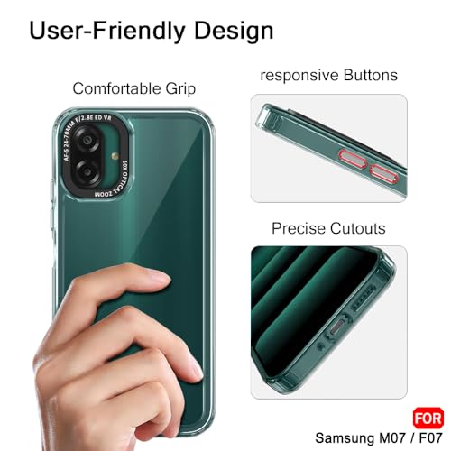 Image of TheGiftKart Hybrid Shockproof Back Cover Case for Samsung Galaxy M07 / F07 | Stylish Camera Border | Electroplated Buttons | Crystal Clear Hard Back Cover Case (TPU & PC, Transparent Bumper)