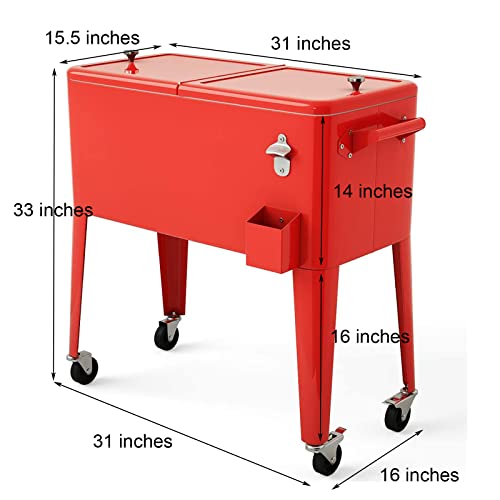 Giantex 80 Quart Rolling Cooler Cart, Steel Patio Cooler With Locking Wheels, Bottle Opener, Drain Plug, Outdoor Beverage Bar Cooler Trolley Ice Chest For Party Cookouts Backyard Bbq (Red) #TOP5