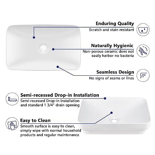 Deer Valley DV-1V0047 Bathroom Vessel Sink, Deervalley 19'' X 12'' Semi Recessed Bathroom Sink Rectangular White Ceramic Vessel Sinks thumb #2