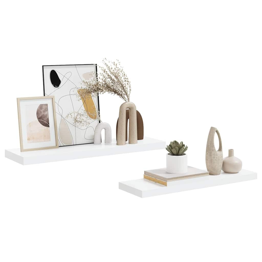 Lot de 2 étagères murales en MDF blanc brillant 80 x 23,5 x 3,8