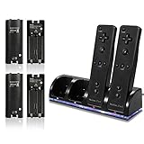 Wii Remote Battery Charger, 4 in 1 Wii Remote Charging Dock Station with 4 PCS 2800mAH Rechargeable Batteries for Nintendo Wii/Wii U Controllers Black