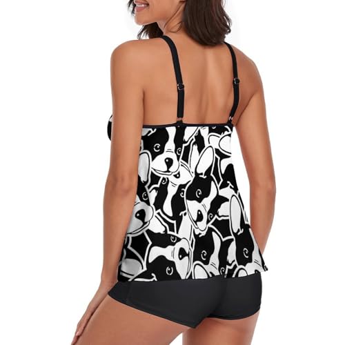 Ensemble Bikini Chien Noir Et Blanc Imprimé Original avec Robe De Plage